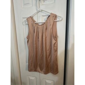 Loft Women's Satin Pleated Tie Back Sleeveless Blouse Beige Size Small